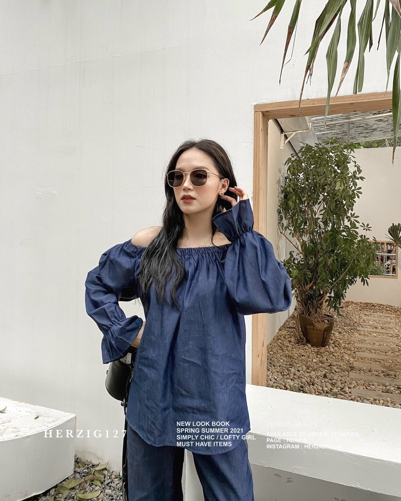 Quần suông dài màu jeans đậm - Q1290