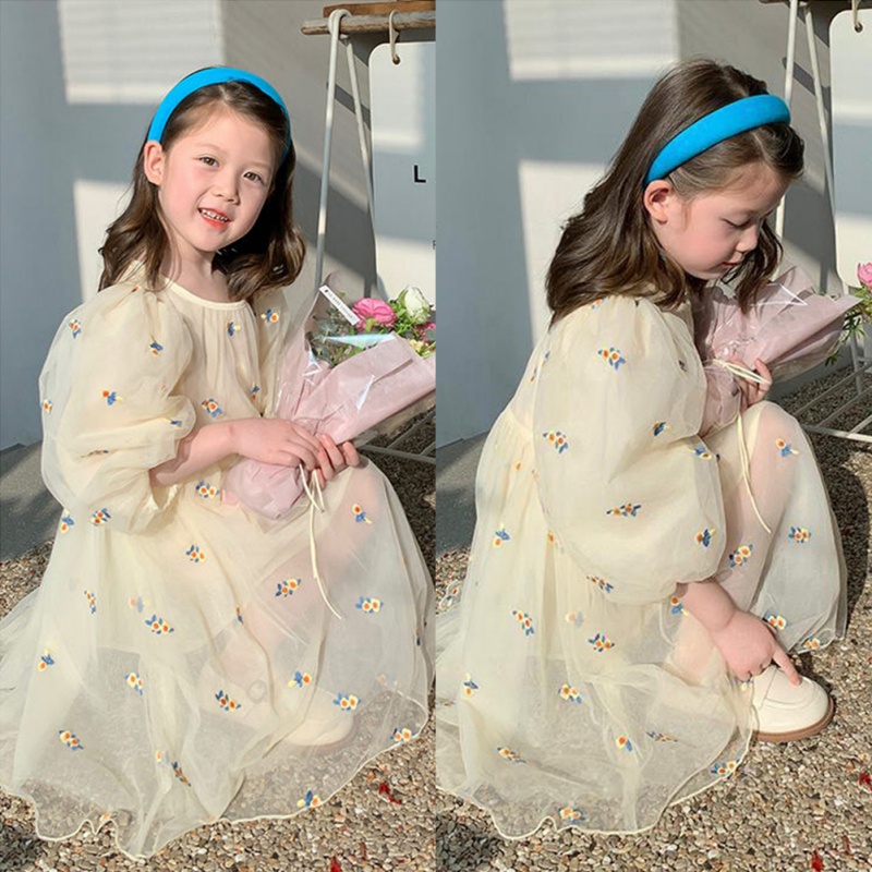 Đầm Công Chúa Tay Dài Cổ Tròn In Họa Tiết Hoa Mùa Hè Hàn Quốc Cho Bé Gái Se7en