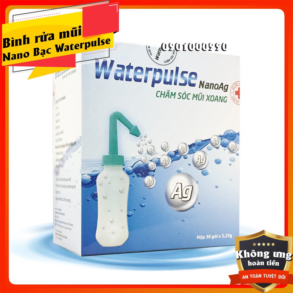 [Siêu Rẻ] -  Combo Bình rửa mũi cho bé WaterPulse Nano bạc và 30 gói muối