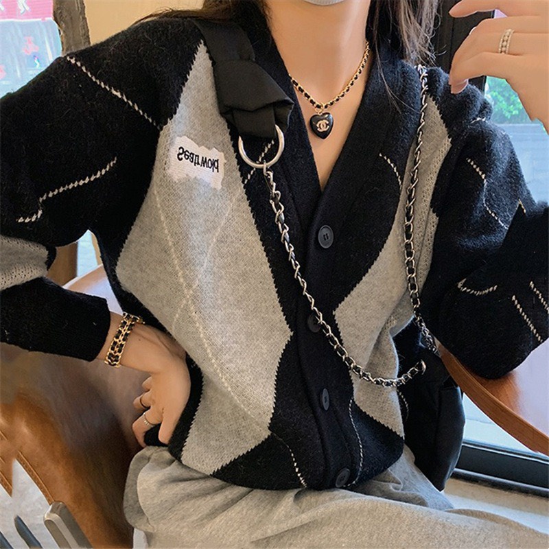 Áo cardigan len khoác ngoài Forgirl xanh lá dáng rộng phối cúc