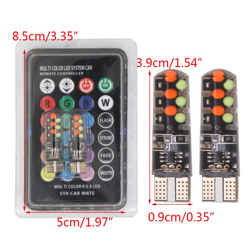 Bộ 2 Đèn LED T10 W5W RGB Kèm Điều Khiển Từ Xa Chuyên Dụng Cho Xe Hơi