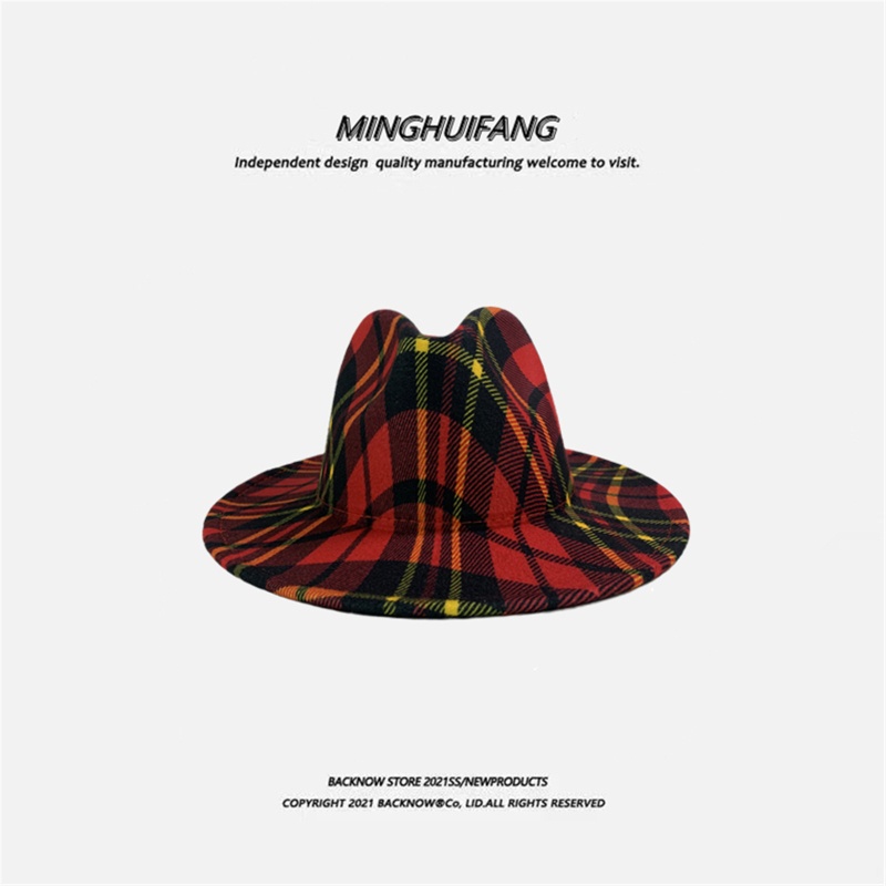 Mũ Fedora Rộng Vành Họa Tiết Caro Thời Trang Cho Nữ