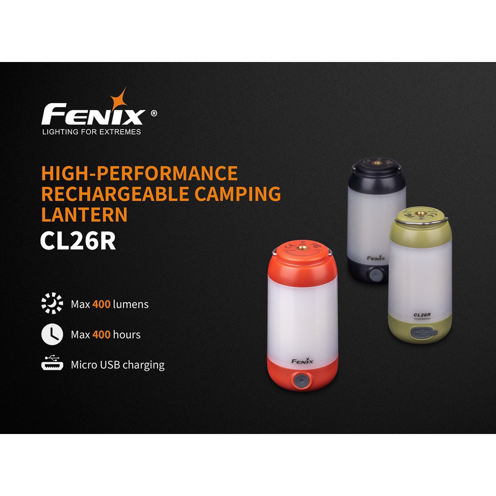 [HÀNG SIÊU CẤP] Đèn pin và đèn sạc FENIX CL26R dùng dã ngoại cắm trại 400 lumen sạc USB sử dụng 1 pin 18650