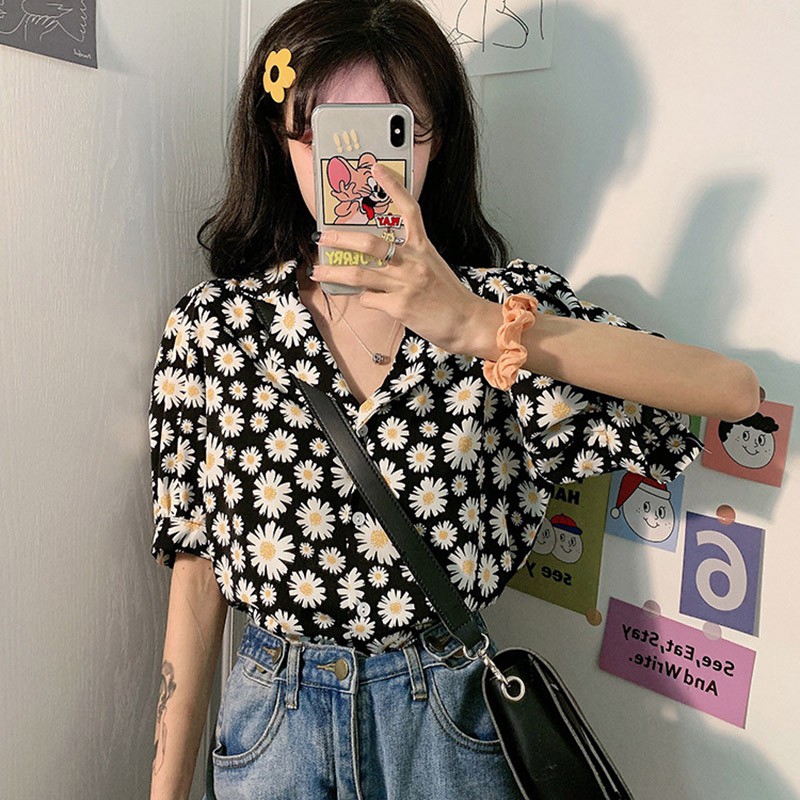 Áo Sơ Mi Ngắn Tay Dáng Rộng In Hoa Cúc Xinh Xắn Cho Nữ | BigBuy360 - bigbuy360.vn