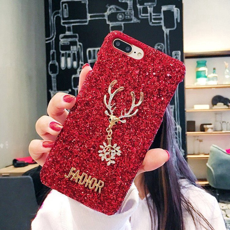 DIY Handmade Phone case Samsung Galaxy A10 A50 A70 M10 M20 A51 A71 A81 A91 A10S A20S A50S A5 A6 A7 A9（2018）A6 plus Christmas elk Glitter Rhinestone diamond Populer girl gift