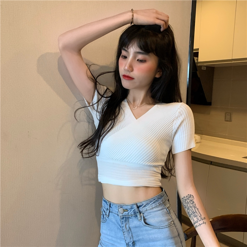 IELGY   Áo Thun Tay Ngắn Vạt Chéo Thời Trang Dành Cho Nữ