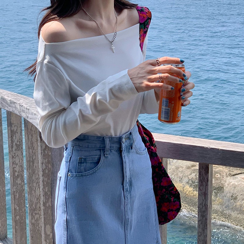 Áo thun COZOK tay dài trễ vai dáng rộng thời trang quyến rũ cho nữ