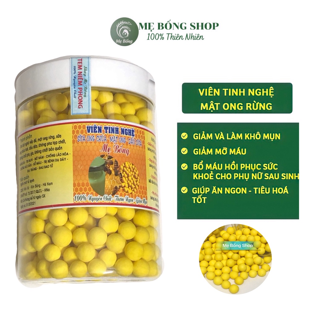 Viên tinh nghệ mật ong, sữa ong chúa, dầu dừa(có phiếu kiểm định) _1kg_Shop Mẹ Bống