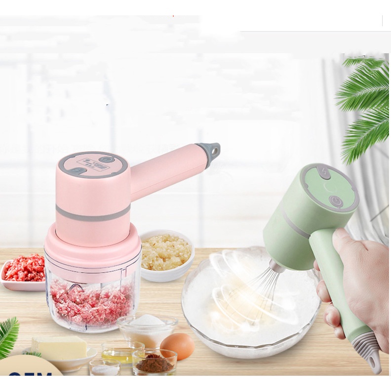 Máy Xay Thịt Xay Tỏi Ớt đánh trứng Loại 3 Lưỡi 250ml, Đa Năng Sạc USB Tích Điện Siêu Tiện Lợi