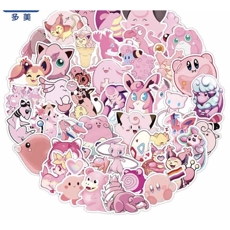 Sticker Pink Pokemon 30-60 cái ép lụa/ Hình dán pink picachu pokemon
