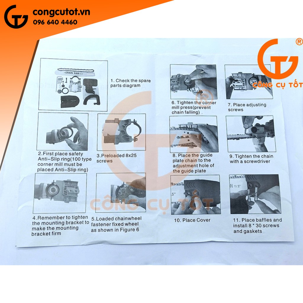 Lam cưa xích gắn máy mài 12 inch kèm lưỡi dự phòng