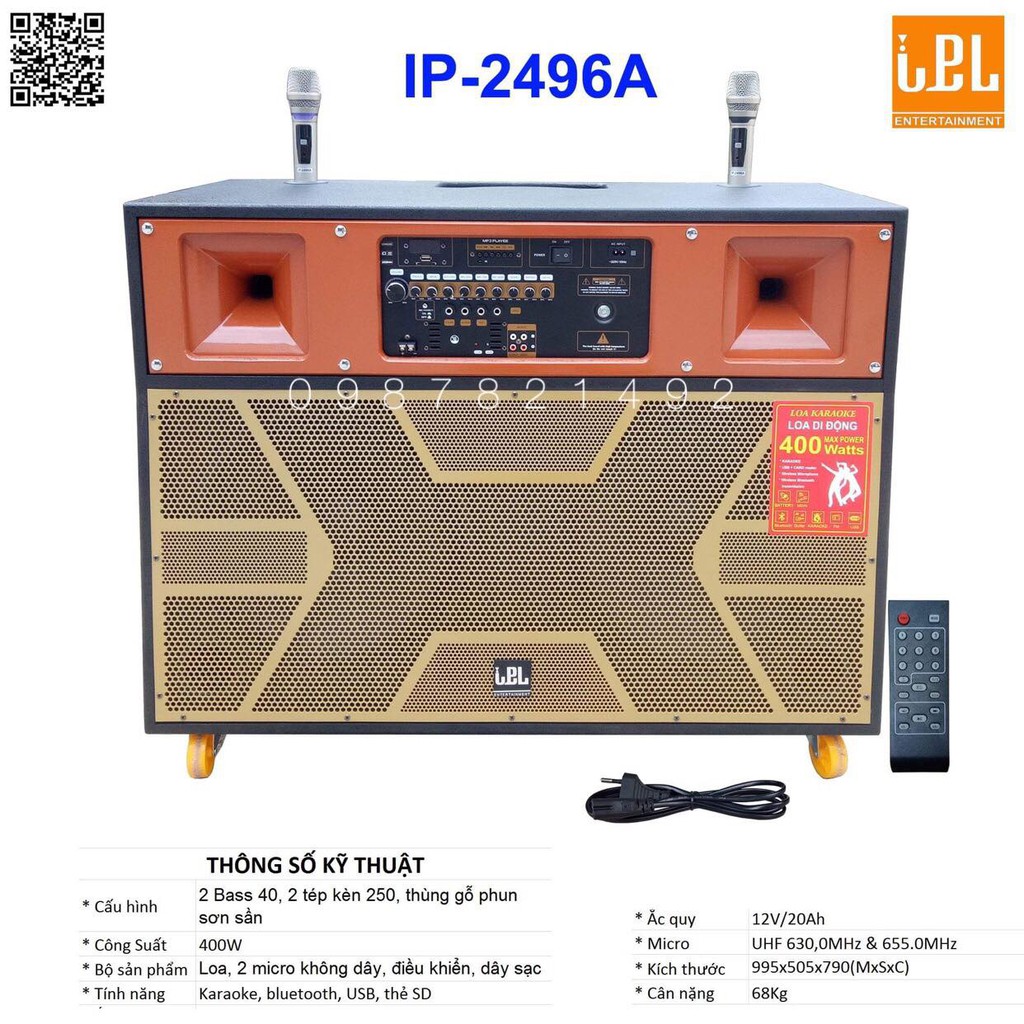 Loa kéo nằm IP-2496A 2 bass 40, 2 tép kèn 250 âm thanh khủng, chất lượng cao