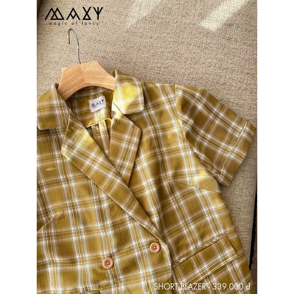 Áo khoác blazer tay ngắn sọc caro vàng yellow caro short blazer Maxy Workshop