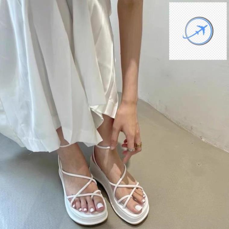 💆 Sandal Đế Cao 5cm Dây Đan Sợi Chỉ Giày Đế Xuồng Xỏ Ngón Quai Mảnh 💆 ♠️