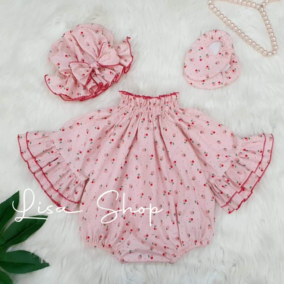 Bodysuit cho bé hồng cánh én hoa nhí