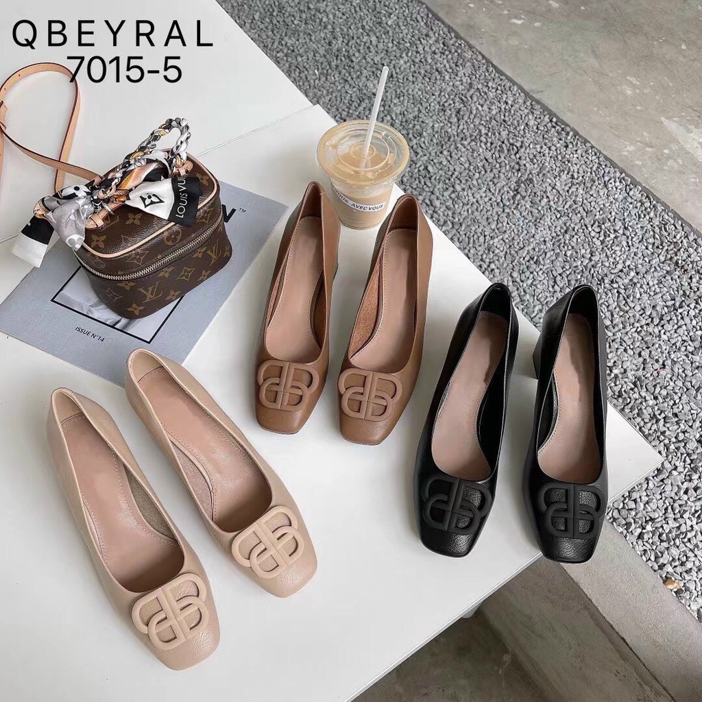 GIÀY CÔNG SỞ NỮ - GIÀY GÓT VUÔNG QBEL TQXK MŨI VUÔNG KHUY HỌA TIẾT CAO 6P DA MỀM