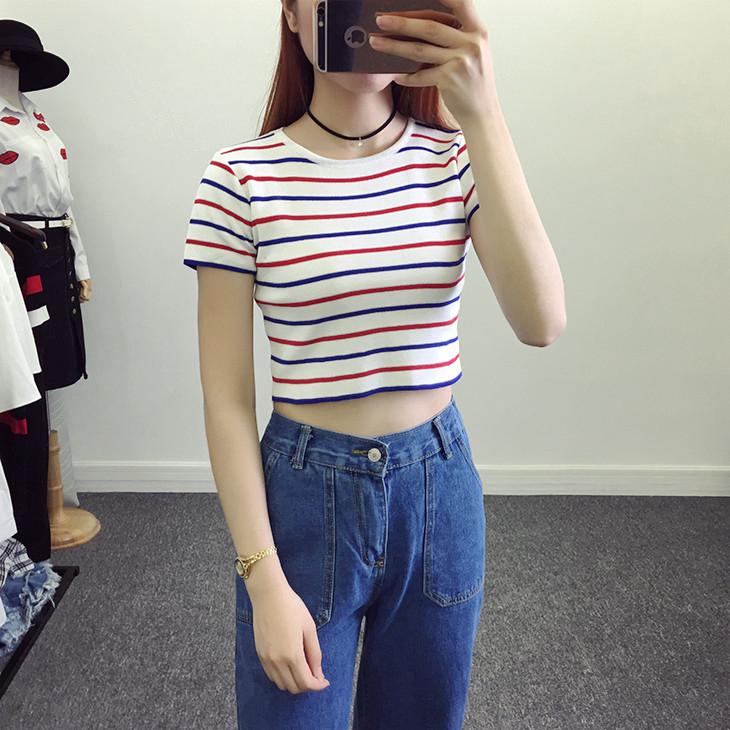 Áo croptop nữ sọc ngang dáng ôm gợi cảm