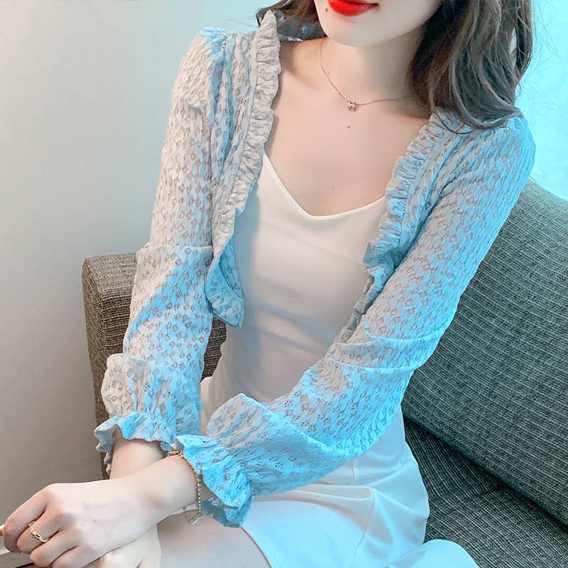 Áo Cardigan Len Croptop] Áo Khoác Cardigan Chống Nắng Phối Ren Thời Trang  Mùa Hè Hàng Mới 2022 Cho Nữ | Shopee Việt Nam