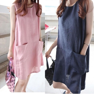 - -Sleeveless maxi dress with a cool cotton linen bag suitable for summer wear for women - INTL