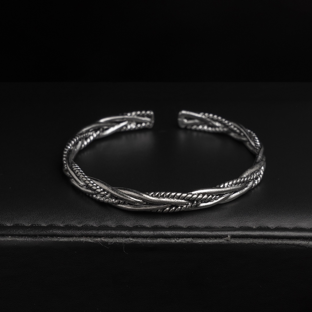 Vòng Tay Nam Lắc Tay Unisex Thời Trang Đeo Tay Nam Nữ Basic Merin Accessories Màu Bạc Đen Titan - Vòng Weave
