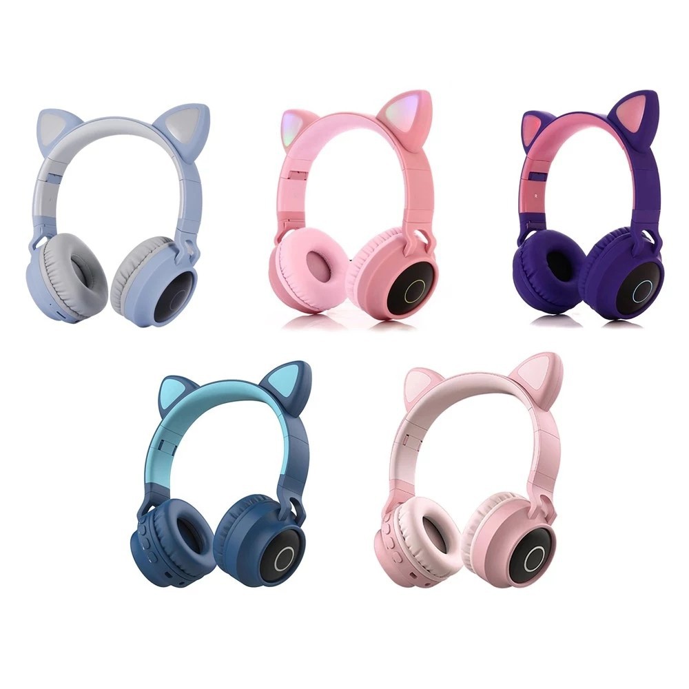 Exclusive® LED Cat Ear Wireless Headset RGB 3-Color Lights Noise Cancelling BT 5.0 Foldable Earphone TF Card/Radio 3.5mm Plug