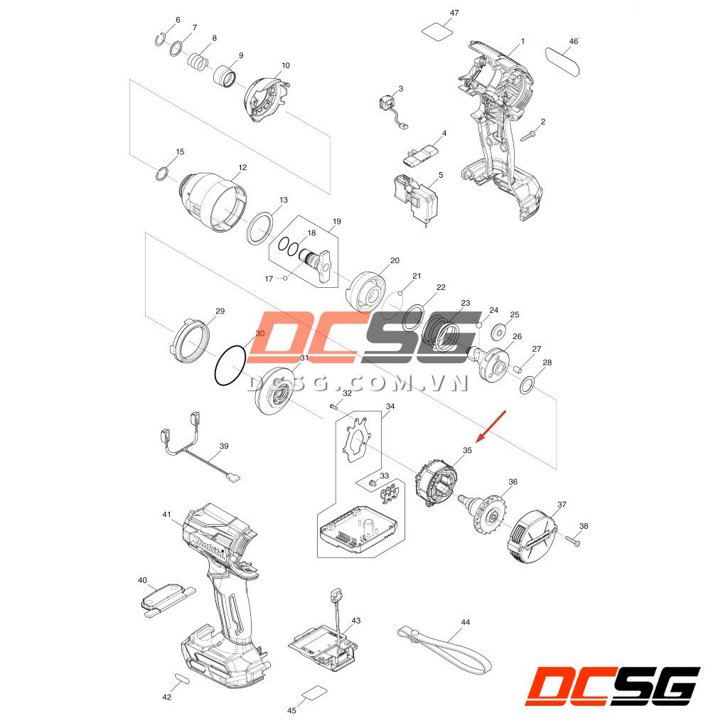 629464-5 Stato máy vặn vít dùng pin 40Vmax Makita TD001G | DCSG