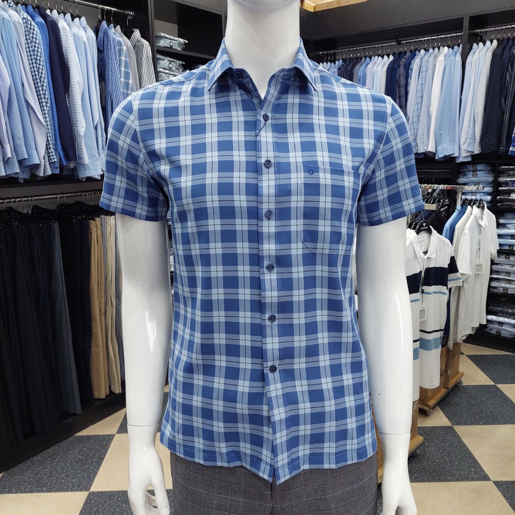 Áo Sơ Mi Nam Ngắn Tay Owen BA22720NT Somi Cộc Tay Công Sở Cao Cấp Xanh Đậm Kẻ Caro To  Chất Cafe Dáng Body Fit Tà Bằng | BigBuy360 - bigbuy360.vn