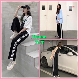 Quần ống rộng 3 sọc House T&T Quần thể thao Siêu rẻ vải sạn tàu hot mặc 4 mùa, from to rộng dài 95cm