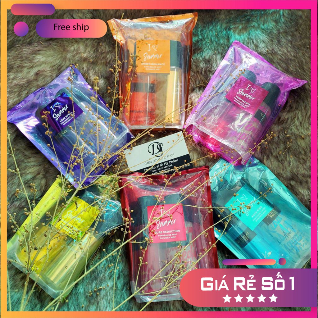 Set 2 Xịt thơm body Victoria’s Secret I Love Shimmer Gift Set - Xịt Body Victoria Secret Bản Đặc Biệt Có Nhũ Óng Ánh