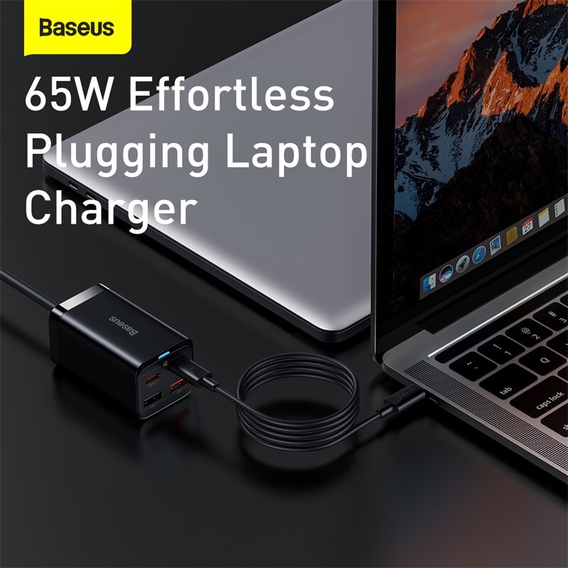 Bộ sạc nhanh 65W Baseus - Cục gan3 pro 4in1 có dây nguồn tặng kèm dây type C cho laptop máy tính đt samsung oppo ...