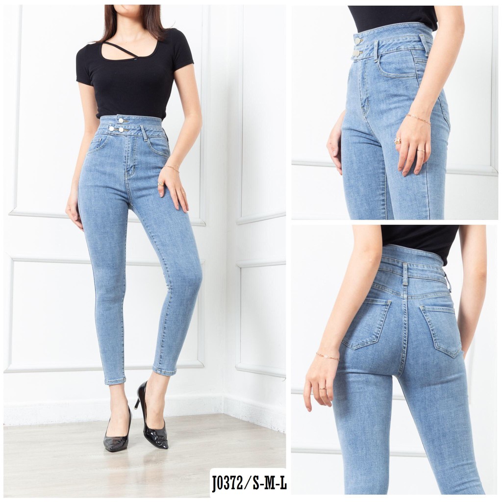 Quần Jean Skinny Nữ Xanh Nhạt 3 Nút Lưng Siêu Cao J0372