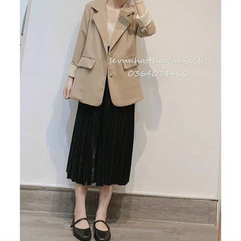 Áo blazer 🌸 Áo vest cổ bẻ dài tay dành cho nữ phong cách Hàn Quốc Ulzzang màu ĐEN BE | WebRaoVat - webraovat.net.vn