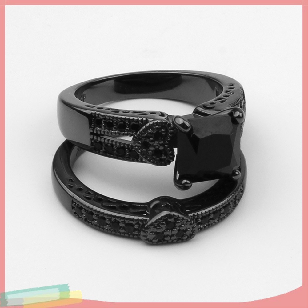 Bộ 2 Nhẫn Đính Đá Zircon Màu Đen Sang Trọng Cho Nam Và Nữ