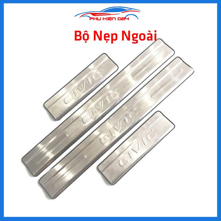 Bộ ốp bậc cửa trong ngoài nẹp bước chân Civic 2016-2017-2018-2019-2020-2021-2022 Inox chống trầy trang trí xe