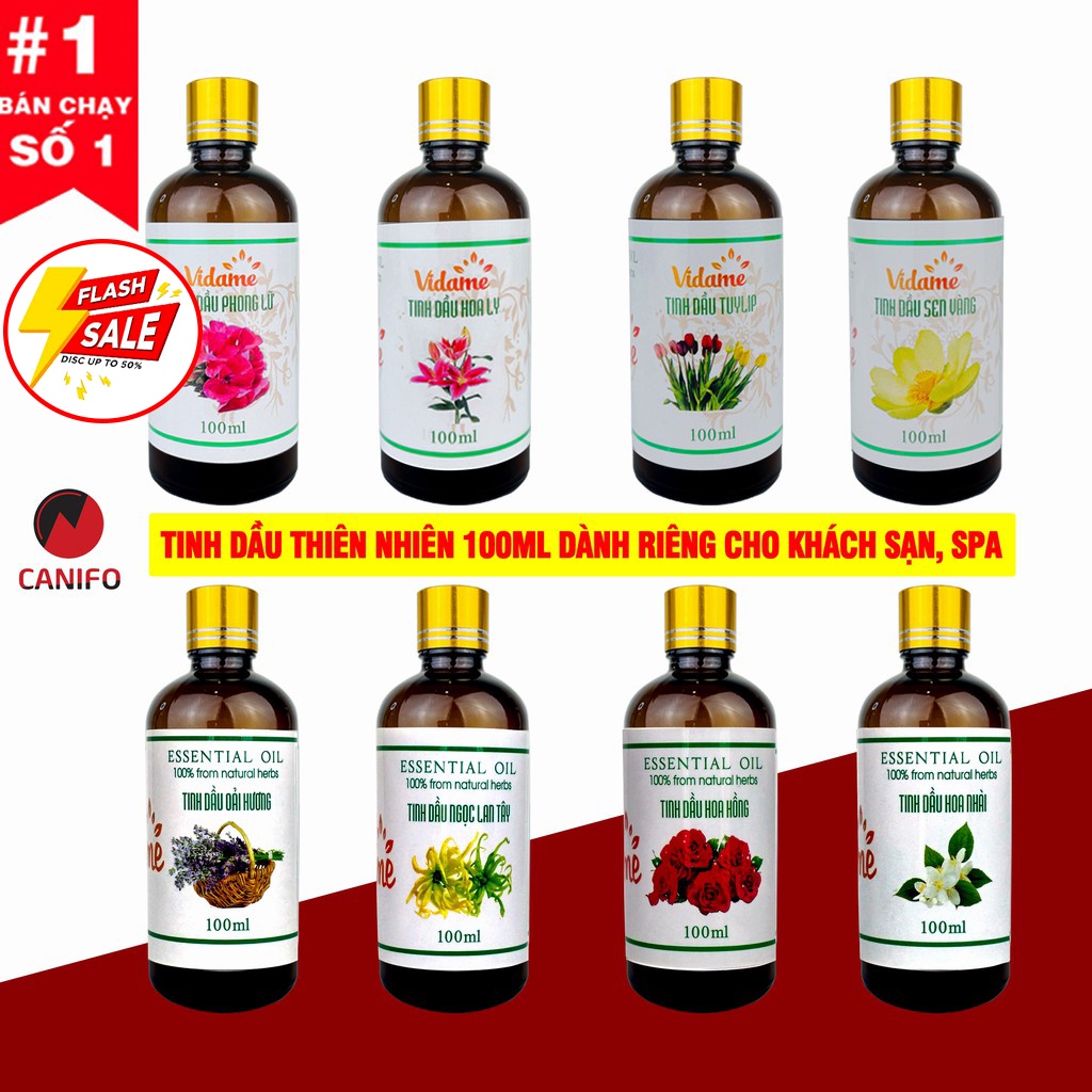 Tinh Dầu 100ML CANIFO, 35 mùi cho Spa, xông phòng ngủ - sả chanh, quế, nhài, cafe, bạc hà nhập khẩu, an toàn tuyệt đối