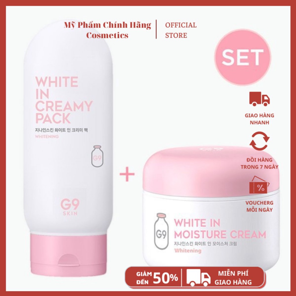 ComBo Kem ủ Trắng G9 Skin White In Creamy Pack (200ml) + Kem dưỡng trắng da G9 Skin-White In Whippin