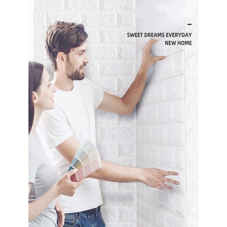 Miếng dán tường giả gạch 3D chống thấm nước trang trí nhà cửa DIY