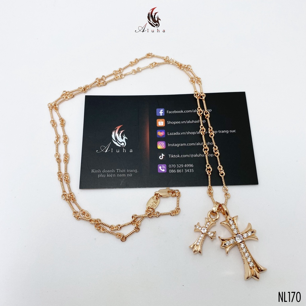Dây chuyền đồng trắng không rỉ Chrome Heart, thánh giá đôi đính kim cương giả AAA bản 2004 - NL170 - Aluha