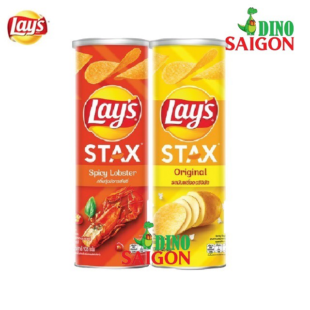 Combo 2 Hộp Bánh Snack Khoai Tây Lay's Stax Thái Lan 105g Vị Tôm Hùm Nướng và Tự nhiên