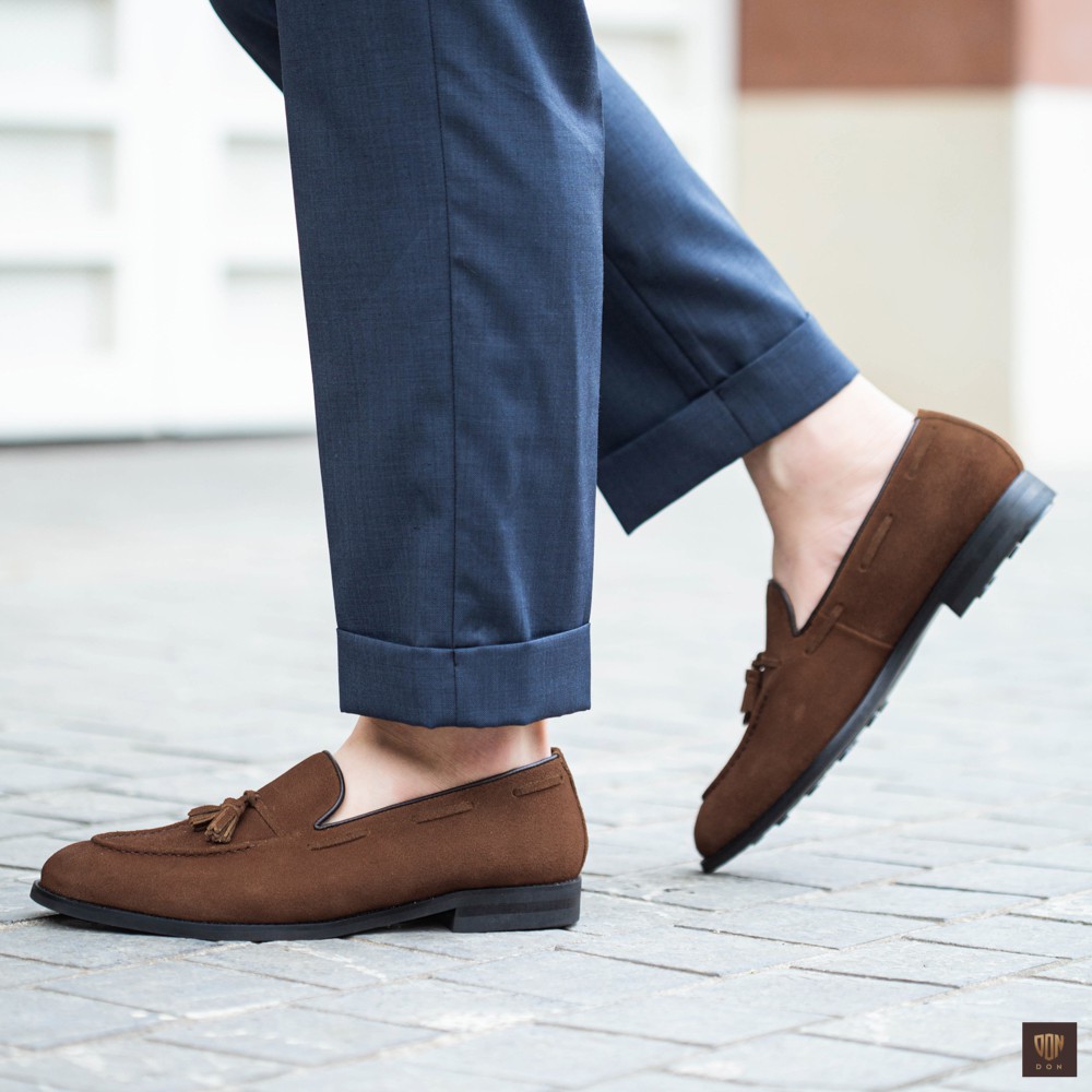 Giày Lười Nam Tassel Loafers Don Italiano Da Lộn Nâu Nhạt