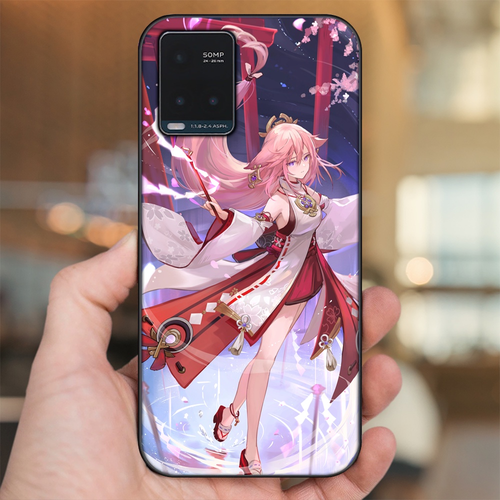Ốp lưng Vivo Y21s, Y33s viền đen in hình Yae Miko Genshin Impact