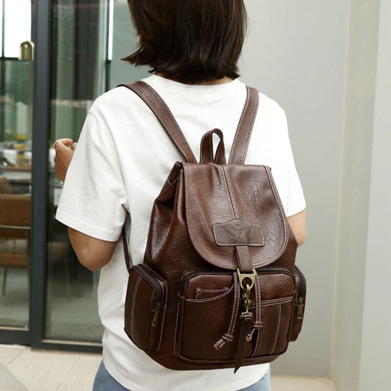 Ba lô CHUWANGLIN thiết kế dây rút sức chứa lớn phong cách vintage thời trang dành cho nữ