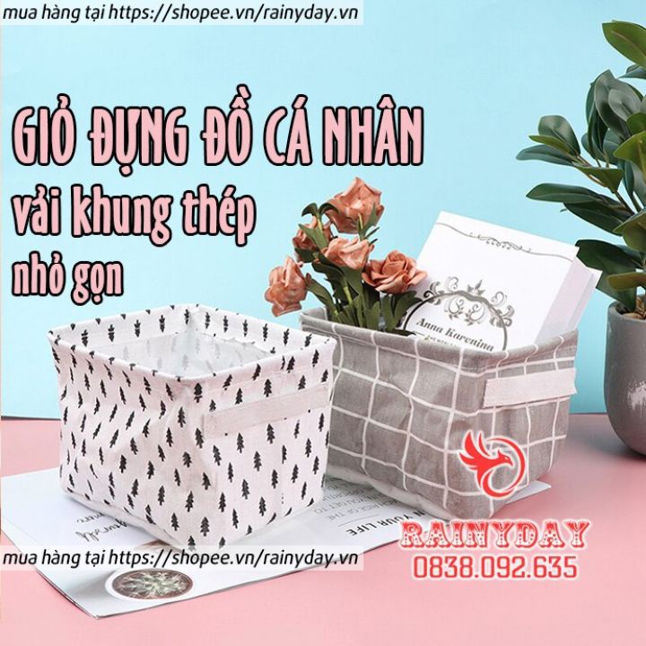 Giỏ hộp vải đựng đồ lót cá nhân đa năng mini gấp nhỏ gọn bằng vải khung thép