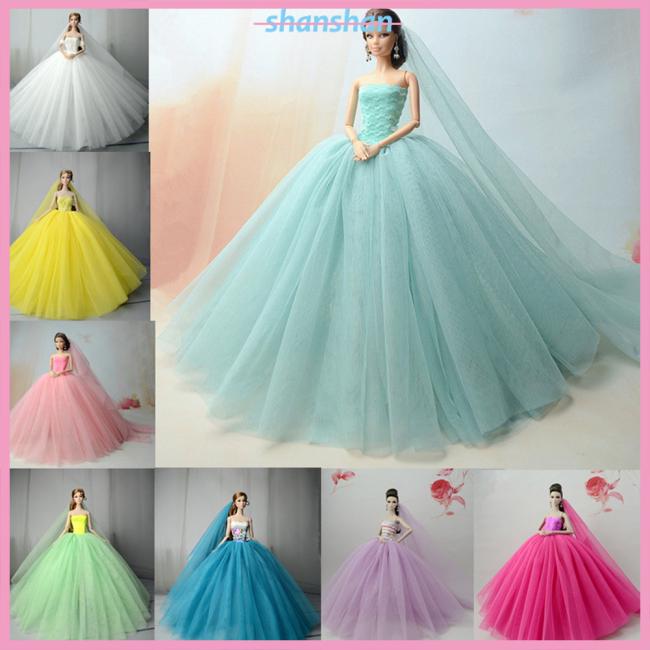 Đầm cưới phong cách công chúa thanh lịch cho búp bê 30 cm