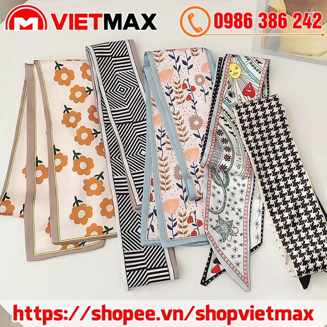 🔥 Khăn Turban Lụa Cột Tóc Choàng Cổ Buộc Túi Xách Dáng Dài 100x8 cm Thanh Lịch