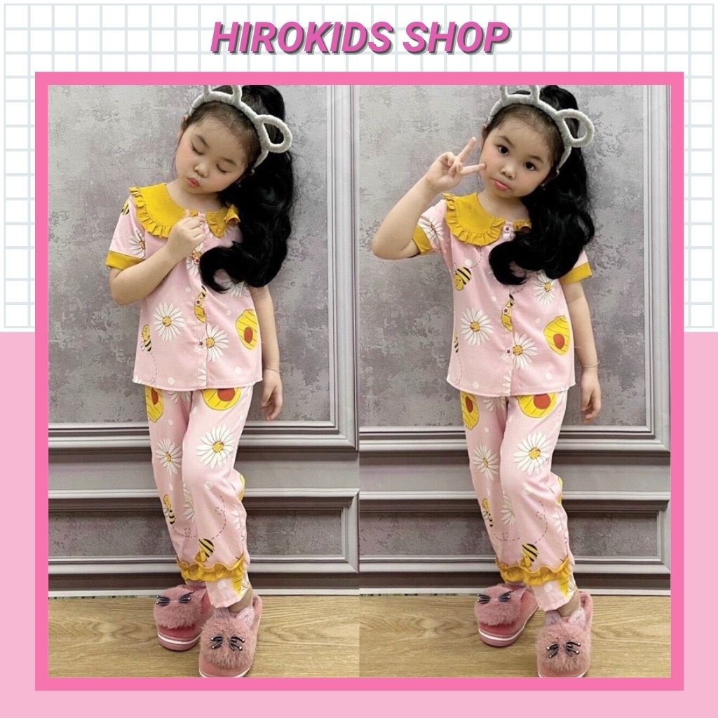 Bộ mặc nhà pijama tay ngắn quần dài họa tiết đáng iu cho bé gái (10-22kg) - Hirokids