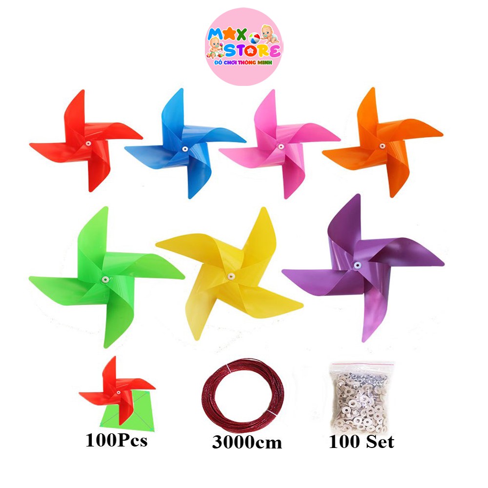 Set 100 Chong Chóng Nhựa 25cm Kèm 30M Dây Treo Trang Trí Ngoài Trời Cực Đẹp