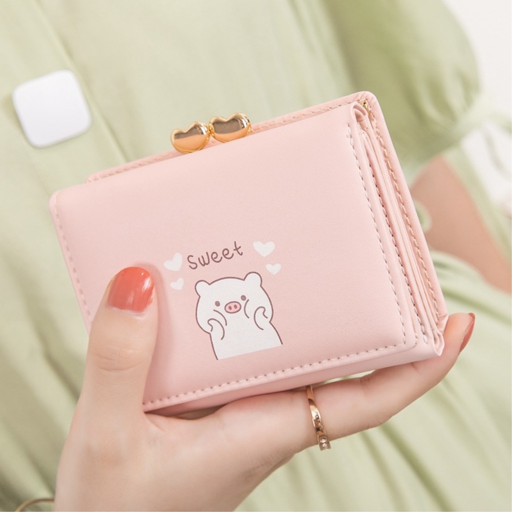 Ví nữ mini cầm tay GENZZZ họa tiết con heo nhiều ngăn tiện dụng chất da cao cấp V005