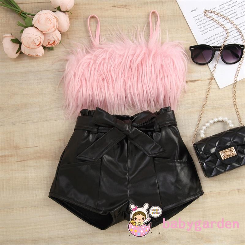 Bộ Áo Hai Dây Không Tay Bằng Vải Lông Kèm Quần Ngắn Lưng Thun Dành Cho Bé Gái 1-6 Tuổi