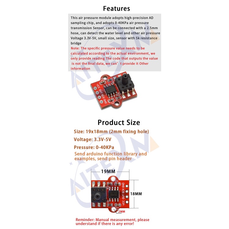 Mô Đun Cảm Biến Áp Suất Nước 3.3-5V 0-40KPa Connect 2.5mm Ống Mềm Cho Arduino
